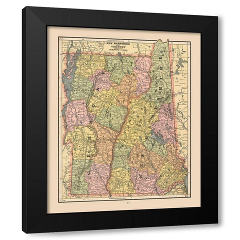 New Hampshire, Vermont - Cram 1888 Black Modern Wood Framed Art Print by Cram