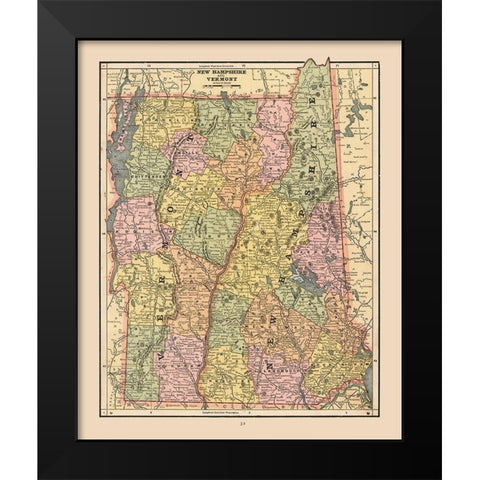 New Hampshire, Vermont - Cram 1888 Black Modern Wood Framed Art Print by Cram