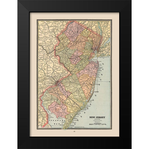 New Jersey, United States - Cram 1888 Black Modern Wood Framed Art Print by Cram