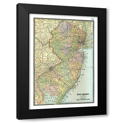 New Jersey - Johnson 1888 Black Modern Wood Framed Art Print with Double Matting by Johnson