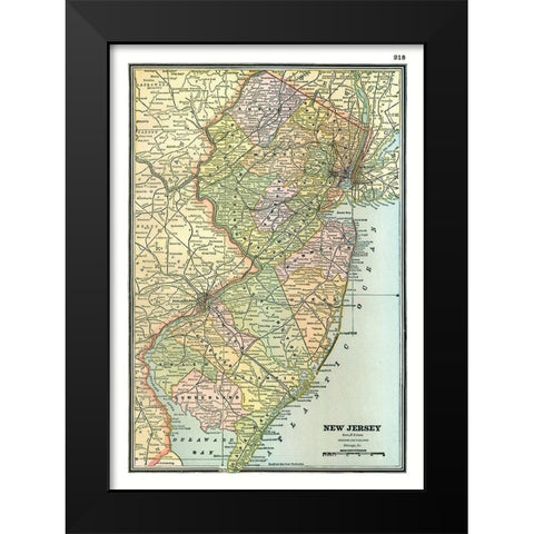 New Jersey - Johnson 1888 Black Modern Wood Framed Art Print by Johnson