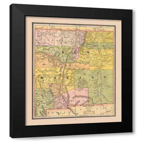 New Mexico, United States - Cram 1888 Black Modern Wood Framed Art Print with Double Matting by Cram
