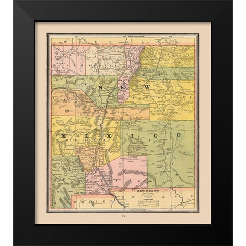 New Mexico, United States - Cram 1888 Black Modern Wood Framed Art Print by Cram