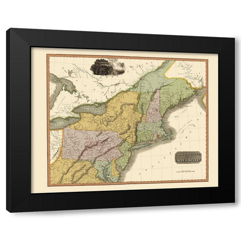 Northeastern United States - Thomson 1817 Black Modern Wood Framed Art Print with Double Matting by Thomson