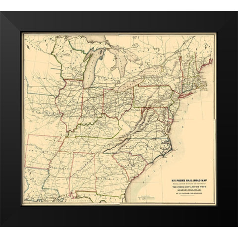 North East and South West Alabama 1854 Black Modern Wood Framed Art Print by Poor