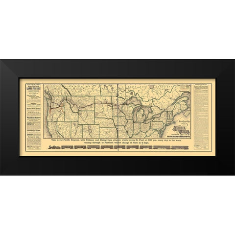 Northern Pacific Railroad - Rand McNally 1883 Black Modern Wood Framed Art Print by Rand McNally