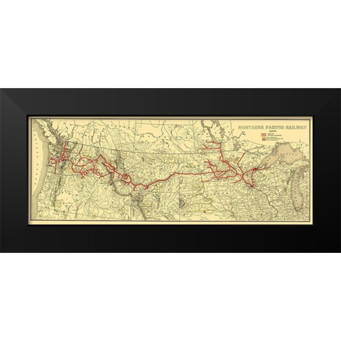 Northern Pacific Railway - Poates 1900 Black Modern Wood Framed Art Print by Poates