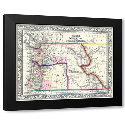 Oregon, Washington, Part of British Columbia - Black Modern Wood Framed Art Print by Unknown