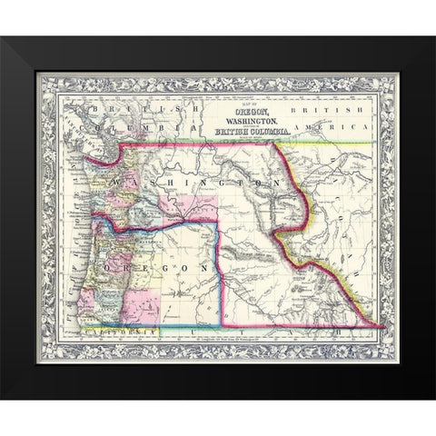 Oregon, Washington, Part of British Columbia - Black Modern Wood Framed Art Print by Unknown