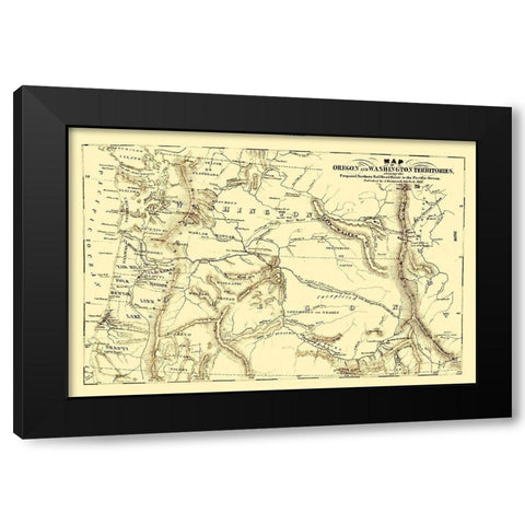 Oregon and Washington Proposed Railroad Route 1855 Black Modern Wood Framed Art Print with Double Matting by Disturnell