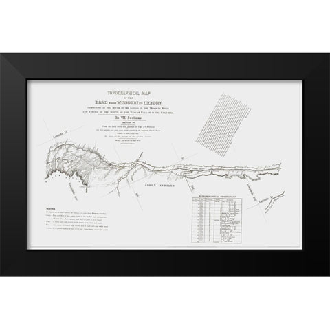 Missouri to Oregon Trail - Preuss 1846 Black Modern Wood Framed Art Print by Preuss