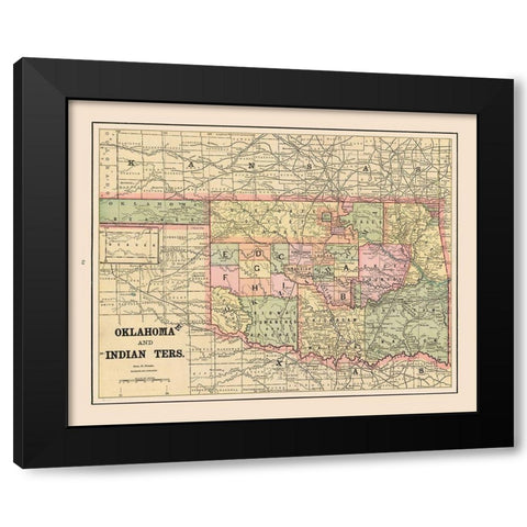 Oklahoma, Indian Territory - Cram 1892 Black Modern Wood Framed Art Print with Double Matting by Cram