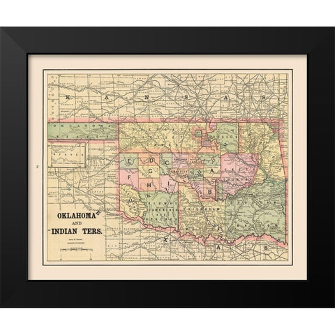 Oklahoma, Indian Territory - Cram 1892 Black Modern Wood Framed Art Print by Cram