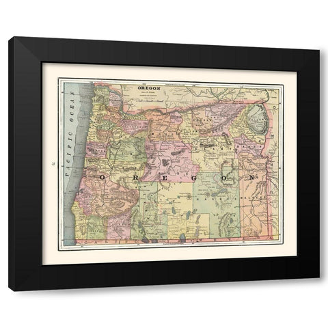 Oregon - Cram 1892 Black Modern Wood Framed Art Print with Double Matting by Cram