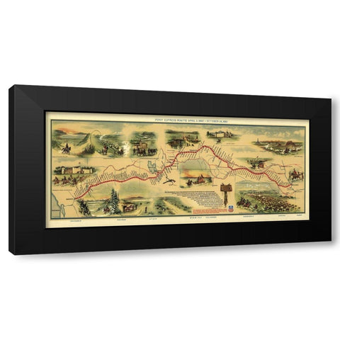 Pony Express Route April 3, 1860 Black Modern Wood Framed Art Print with Double Matting by Jackson