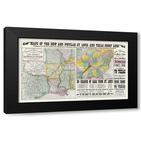 St Louis - Iron Mountain Rail- Wooward 1882 Black Modern Wood Framed Art Print with Double Matting by Wooward