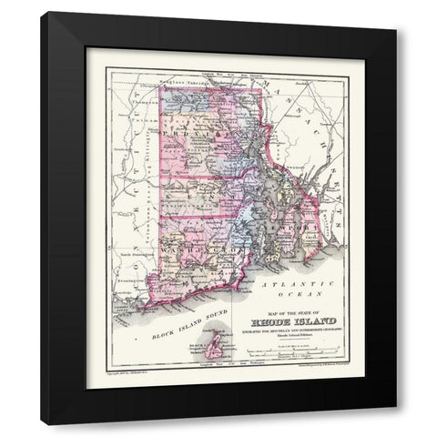 Rhode Island - Mitchell 1877 Black Modern Wood Framed Art Print with Double Matting by Mitchell