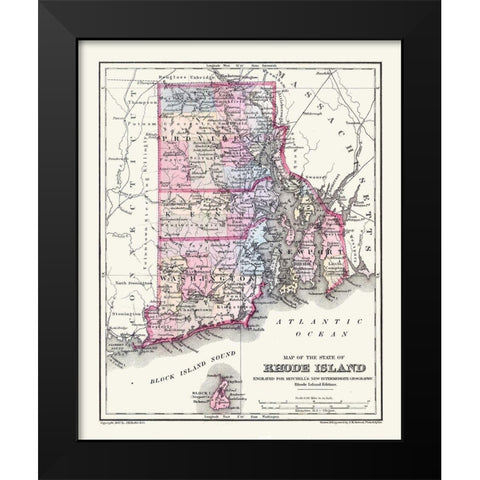 Rhode Island - Mitchell 1877 Black Modern Wood Framed Art Print by Mitchell