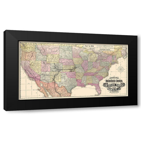 Atchison, Topeka and Santa Fe Railroad 1881 Black Modern Wood Framed Art Print with Double Matting by Rand McNally