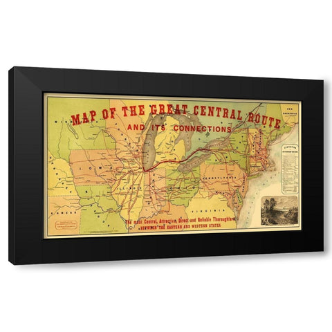 Great Central Railroad Route - Thomas 1856 Black Modern Wood Framed Art Print with Double Matting by Thomas
