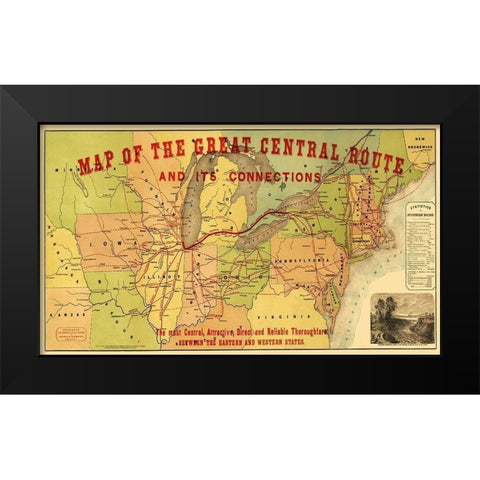 Great Central Railroad Route - Thomas 1856 Black Modern Wood Framed Art Print by Thomas