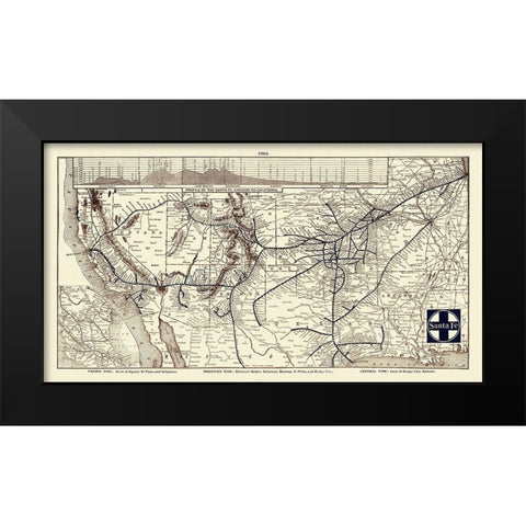 Santa Fe Railroad, Chicago to California 1904 Black Modern Wood Framed Art Print by Poole