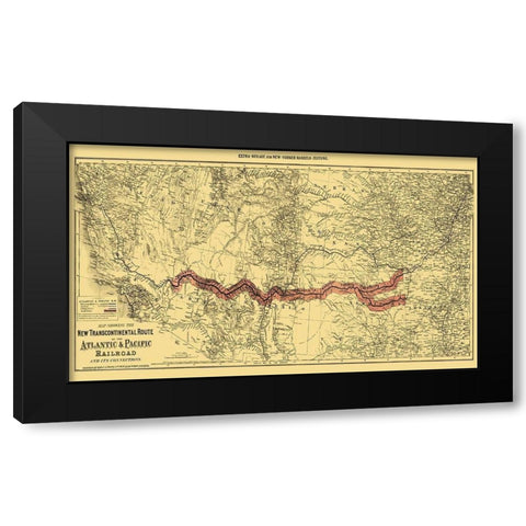 Atlantic and Pacific Railroad and Connections 1883 Black Modern Wood Framed Art Print with Double Matting by Colton
