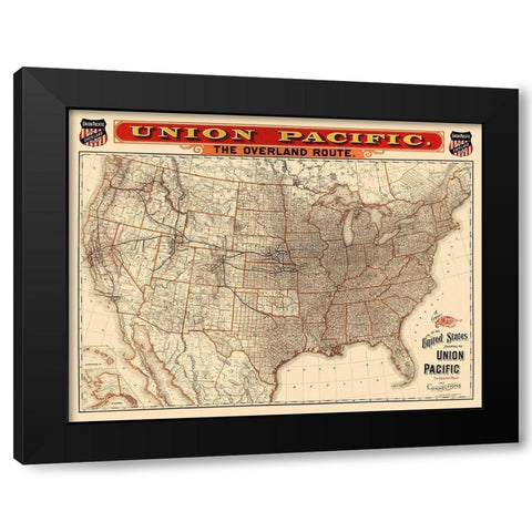 Union Pacific Railroad - Knight 1892 Black Modern Wood Framed Art Print with Double Matting by Knight