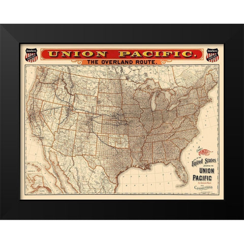 Union Pacific Railroad - Knight 1892 Black Modern Wood Framed Art Print by Knight