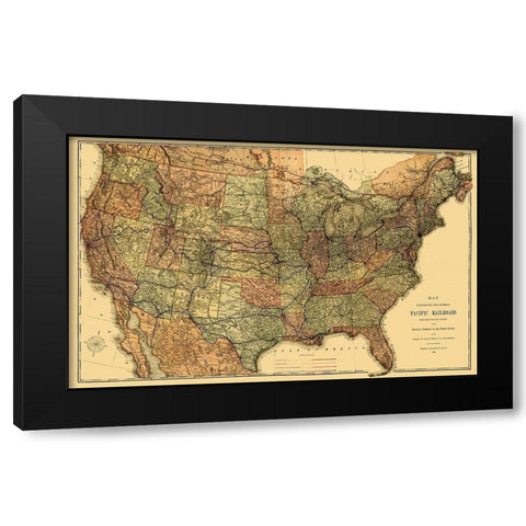 Pacific Railroads - Rand McNally 1883 Black Modern Wood Framed Art Print with Double Matting by Rand McNally