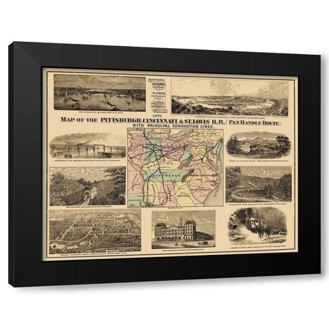 Pittsburgh, Cincinnati and St. Louis RR - 1876 Black Modern Wood Framed Art Print with Double Matting by Unknown