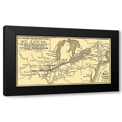 Toledo, Wabash and Gt Western Railroad Line 1859 Black Modern Wood Framed Art Print with Double Matting by Unknown