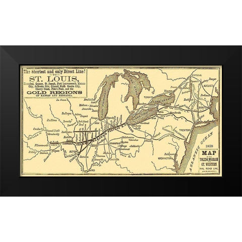 Toledo, Wabash and Gt Western Railroad Line 1859 Black Modern Wood Framed Art Print by Unknown