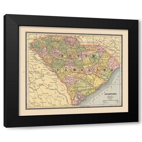 South Carolina, United States - Cram 1888 Black Modern Wood Framed Art Print with Double Matting by Cram