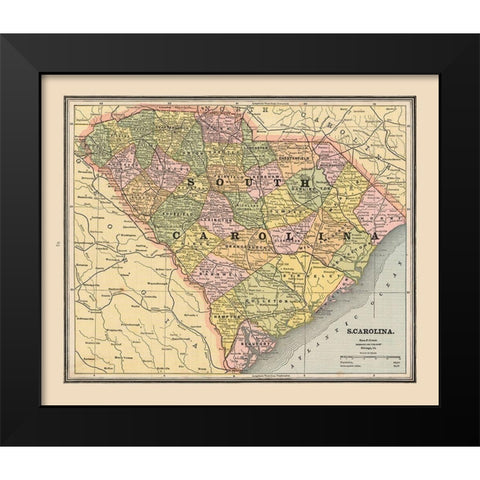 South Carolina, United States - Cram 1888 Black Modern Wood Framed Art Print by Cram
