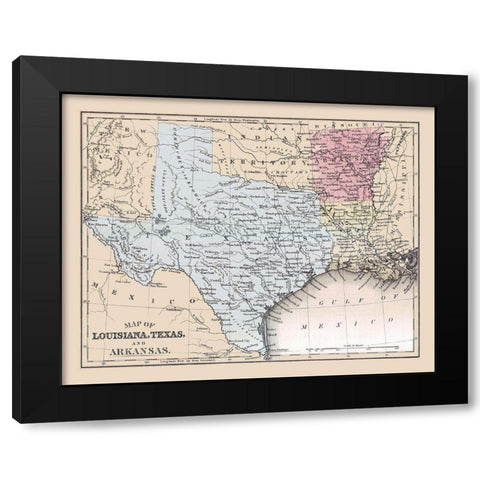 Louisiana, Texas, Arkansas - Mitchell 1877 Black Modern Wood Framed Art Print with Double Matting by Mitchell