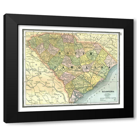 South Carolina - Johnson 1888 Black Modern Wood Framed Art Print with Double Matting by Johnson