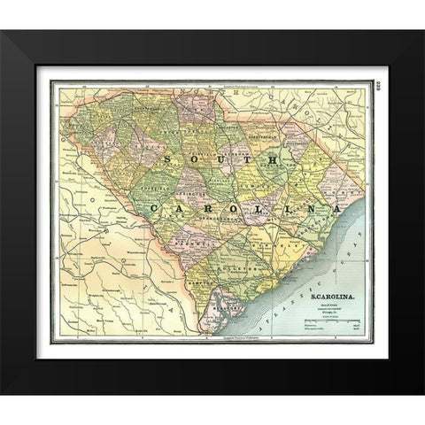 South Carolina - Johnson 1888 Black Modern Wood Framed Art Print by Johnson