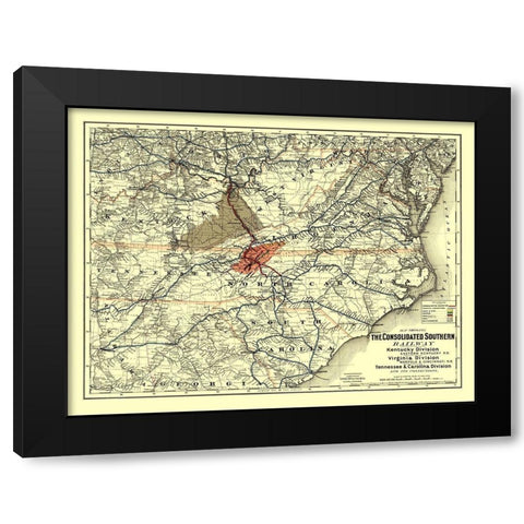 Consolidated Southern Railway - Colton 1883 Black Modern Wood Framed Art Print with Double Matting by Colton