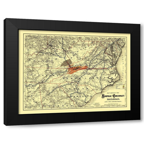 Norfolk and Cincinnati Railroad - Colton 1882 Black Modern Wood Framed Art Print with Double Matting by Colton