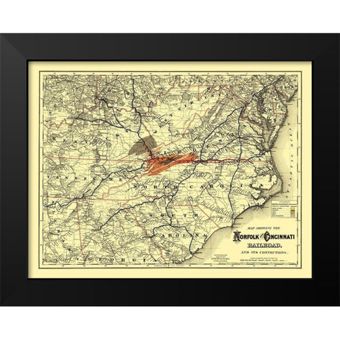 Norfolk and Cincinnati Railroad - Colton 1882 Black Modern Wood Framed Art Print by Colton