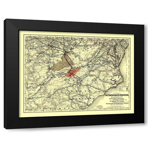 Norfolk and Cincinnati Railroad - Colton 1883 Black Modern Wood Framed Art Print by Colton