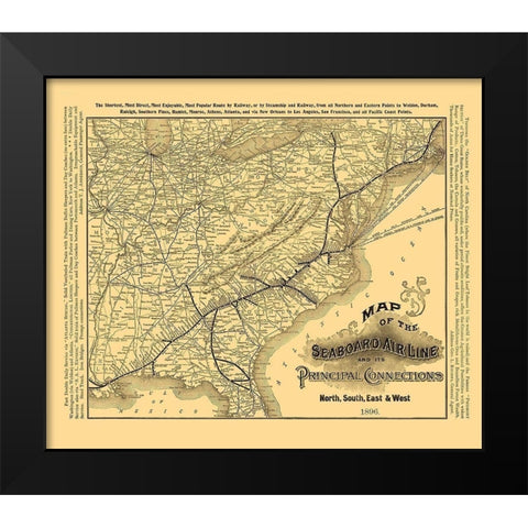 Seaboard Air Line Railroad - Rand McNally 1896 Black Modern Wood Framed Art Print by Rand McNally