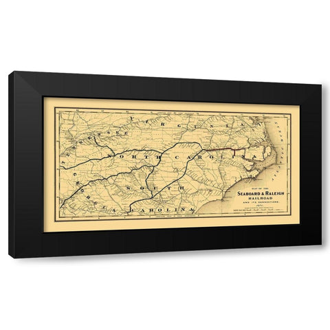 Seaboard and Raleigh Railroad - Colton 1874 Black Modern Wood Framed Art Print with Double Matting by Colton