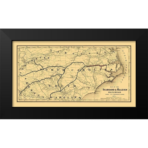 Seaboard and Raleigh Railroad - Colton 1874 Black Modern Wood Framed Art Print by Colton