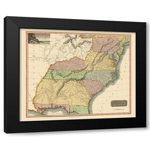 Southeastern United States - Thomson 1817 Black Modern Wood Framed Art Print with Double Matting by Thomson