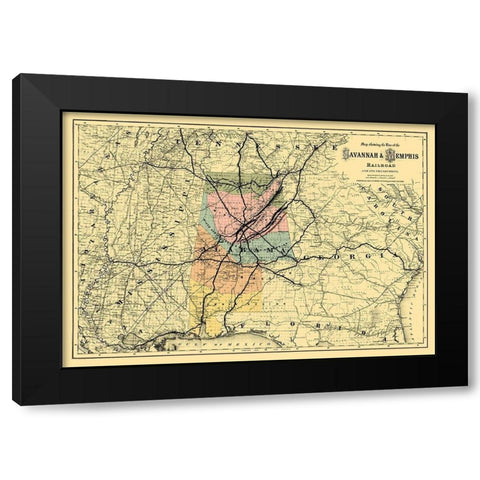 Savannah and Memphis Railroad - Colton 1872 Black Modern Wood Framed Art Print with Double Matting by Colton