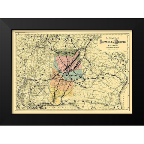 Savannah and Memphis Railroad - Colton 1872 Black Modern Wood Framed Art Print by Colton