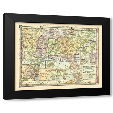 Southern States - Monteith 1882 Black Modern Wood Framed Art Print with Double Matting by Monteith