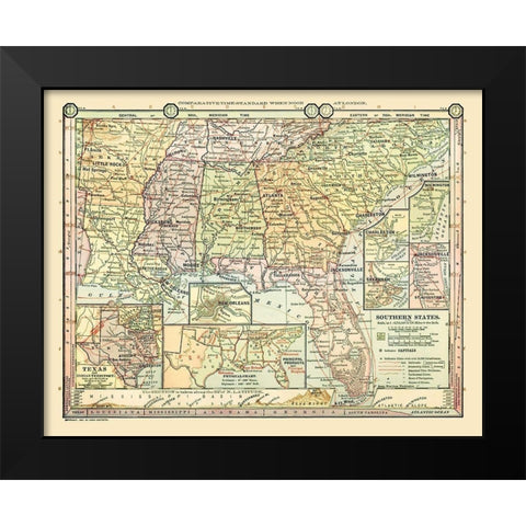 Southern States - Monteith 1882 Black Modern Wood Framed Art Print by Monteith